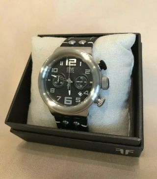 Nwt Frye 46mm Unisex Sapphire Crystal Black Dial Leather Multi - Dial Chrono