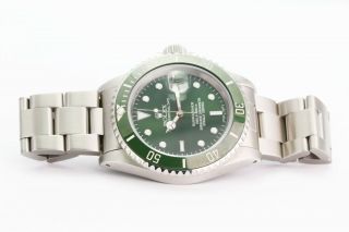 Rolex Men ' s Watch 40mm Submariner 16610 Stainless Steel Green Dial & Insert 9