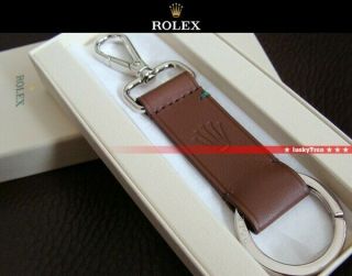 Authentic Rolex Brown Leather Key Chain In Rolex Box