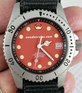 Rare 1980s Mens Volvo Sweeden Rules Automatic Prof.  Divers Watch Irv Gordon