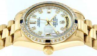 Rolex Men ' s Day - Date 18038 18K Yellow Gold MOP Dial Diamond & Sapphire Bezel 11