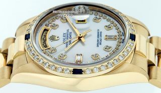 Rolex Men ' s Day - Date 18038 18K Yellow Gold MOP Dial Diamond & Sapphire Bezel 12