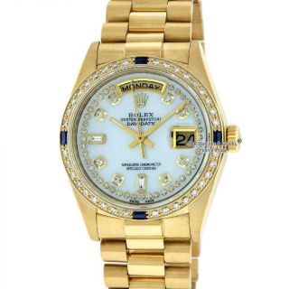 Rolex Men ' s Day - Date 18038 18K Yellow Gold MOP Dial Diamond & Sapphire Bezel 2
