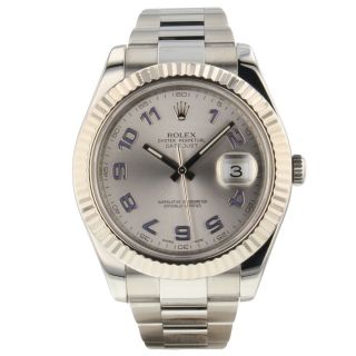 Rolex Datejust Ii 41mm Steel Automatic Silver Blue Arabic Dial Mens Watch 116334