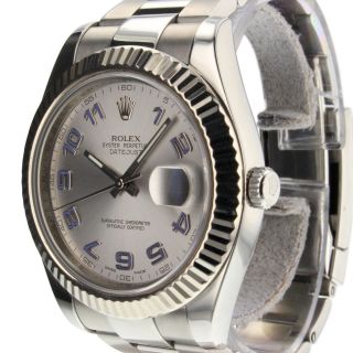 Rolex Datejust II 41mm Steel Automatic Silver Blue Arabic Dial Mens Watch 116334 3