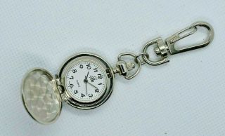 Mini Key Ring Jm Pocket Watch - Keychain Quartz Round Silver Tone,
