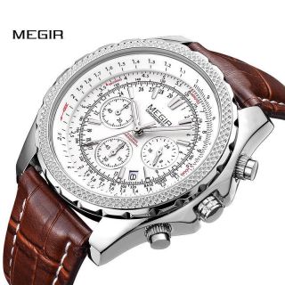 Megir Fashion Brand Casual Stop Uhren Für Männer Laufen Leder Quarzuhr