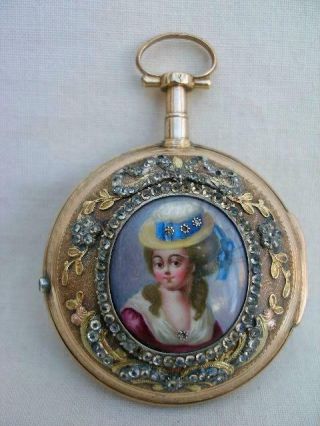 Fine French 18 Carat Gold & Enamel Verge Pocket Watch By Daniel Vauchez C.  1780