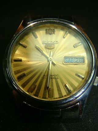Vintage 17j Automatic Seiko Wrist Watch Day Date Gold Sunburst Dial Stainless Nr