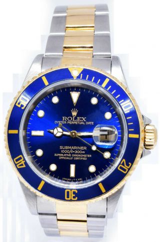Rolex Submariner 18k Gold & Steel Mens 40mm Automatic Dive Watch T 16613