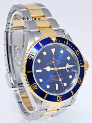 Rolex Submariner 18k Gold & Steel Mens 40mm Automatic Dive Watch T 16613 2