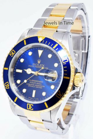 Rolex Submariner 18k Gold & Steel Mens 40mm Automatic Dive Watch T 16613 3