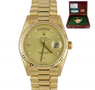 1999 Full Set Rolex Diamond Day - Date President 36mm 18k Yellow Gold Watch 18238
