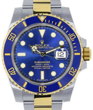 Rolex Submariner Date 18k Yellow Gold/steel Blue Ceramic Watch B/p 116613