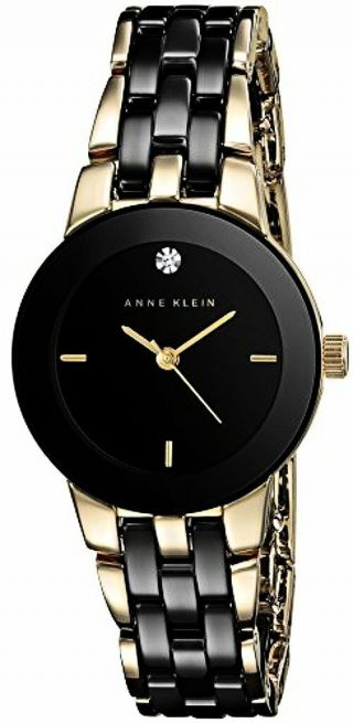 Anne Klein Womens Diamond Dial Gold - Tone And Black Ceramic Bracelet Watch