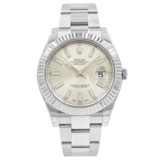 Rolex Datejust Ii 41mm 116334 Silver Dial White Gold Steel Automatic Mens Watch