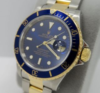 Rolex Submariner 16613 18k Gold Stain.  Steel Blue Dial - Full Service &