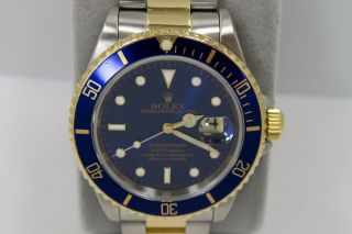 ROLEX SUBMARINER 16613 18K GOLD STAIN.  STEEL BLUE DIAL - FULL SERVICE & 2