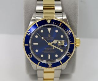 ROLEX SUBMARINER 16613 18K GOLD STAIN.  STEEL BLUE DIAL - FULL SERVICE & 4