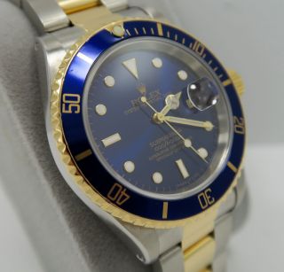 ROLEX SUBMARINER 16613 18K GOLD STAIN.  STEEL BLUE DIAL - FULL SERVICE & 6