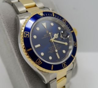 ROLEX SUBMARINER 16613 18K GOLD STAIN.  STEEL BLUE DIAL - FULL SERVICE & 7