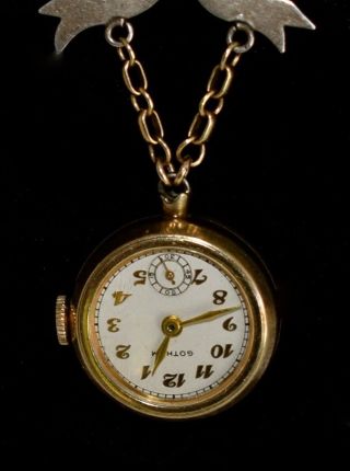 Antique STERLING Aqua ENAMEL GUILLOCHE Hand Painted WATCH Necklace GREAT 3
