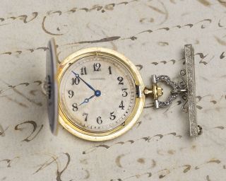 CARTIER - Extra Flat ENAMEL & DIAMONDS 18k Gold Antique Lady Pocket Watch 6