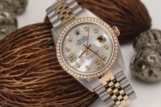 Rolex 36mm Datejust 18k Gold & SS Diamond Watch White Mother of Pearl Dial 3