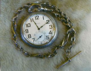 B W Raymond Elgin 21j Railroad Pocket Watch And Anitique Silver Chain