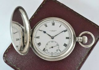 Antique Sterling Silver Full Hunter J.  W.  Benson London Pocket Watch & Box C.  1902