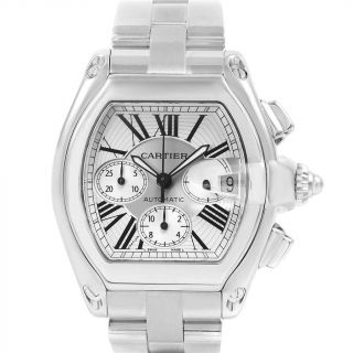 Cartier Roadster Chronograph Stainless Xl Steel Silver Dial Mens Watch 2618