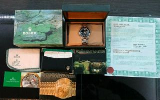 Rolex Gmt Master Ii Black Dial Two Tone Gold / Ss Oyster Bracelet Vtg Box,  Papers