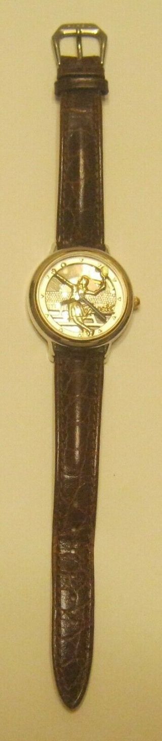 Vintage Fossil Ladies Watch W Tennis Player Face Leather Band W Battery Nr