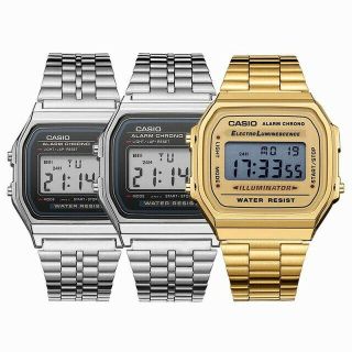 Casio Digital Watch Classic Vintage Retro Stainless Steel Rubber Band Alarm Stop
