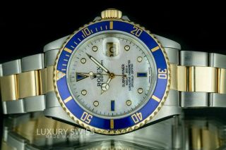 Rolex 40mm Men ' s Watch Submariner 16613 Steel and 18K Gold MOP Dial Blue Insert 6