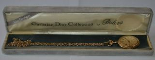 Vintage Christian Dior Bulova Pocket / Pendant Watch Necklace Box Wind
