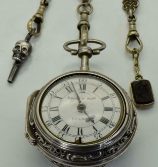 WOW Antique Georgian silver Repousse case Verge Fusee Repeater watch.  J.  Rose&Son 3