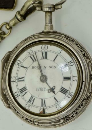 WOW Antique Georgian silver Repousse case Verge Fusee Repeater watch.  J.  Rose&Son 7