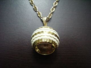 70s Caravelle Round Enamel Ball Watch Charm Pendant Necklace Swiss Wind Up