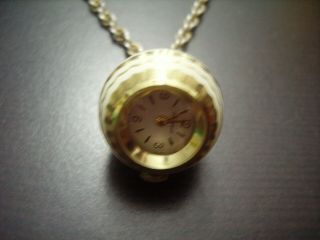 70s Caravelle Round Enamel Ball Watch Charm Pendant Necklace Swiss Wind Up 3