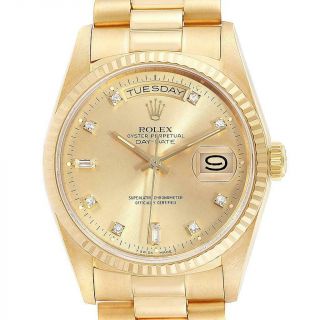 Rolex President Day - Date Yellow Gold Diamonds Mens Watch 18238 Box Papers