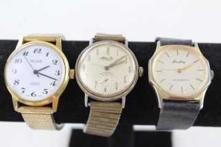 3 X Vintage Gents Wristwatches Hand - Wind Inc Rone,  Atlanta Etc