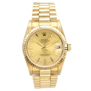 Vintage 1986 Rolex Datejust Watch 18k Gold President Mid - Size 31mm Ref 68278