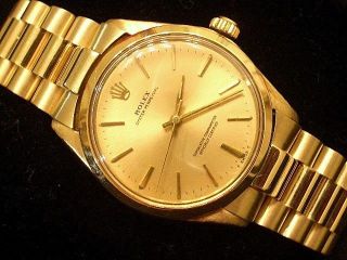 Mens Rolex Solid 14K Yellow Gold Oyster Perpetual w/ President Style Band 1005 2