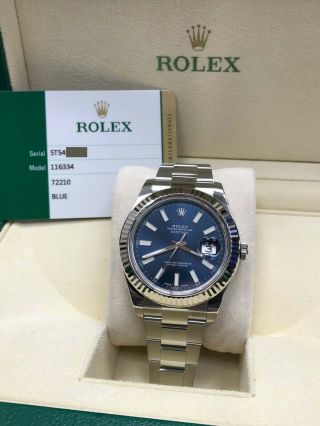 Rolex Datejust II 116334 Blue Dial 18K & Stainless Steel Box Papers 2017 2