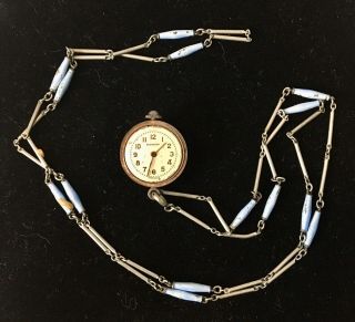 Vintage Bucherer 15 Jewels Blue Enamel Skeleton Pendant Watch Sterling Silver