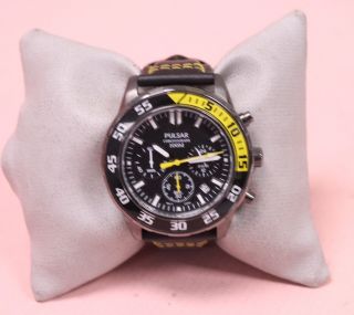 Gents Pulsar Chronograph 100m Black Leather Strap Wristwatch Spares/repair - N21