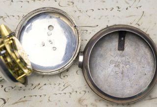Painted Dial - Silver Pair Case English VERGE FUSEE Antique Pocket Watch 7