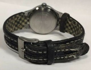 Vintage Women Timex Watch Silver Case Black Leather Band Indiglo White Face 50M 3