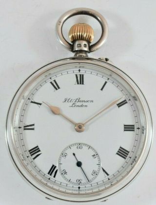 Antique J.  W.  Benson " The Bank " Ludgate Hill London Silver Pocket Watch C.  1892